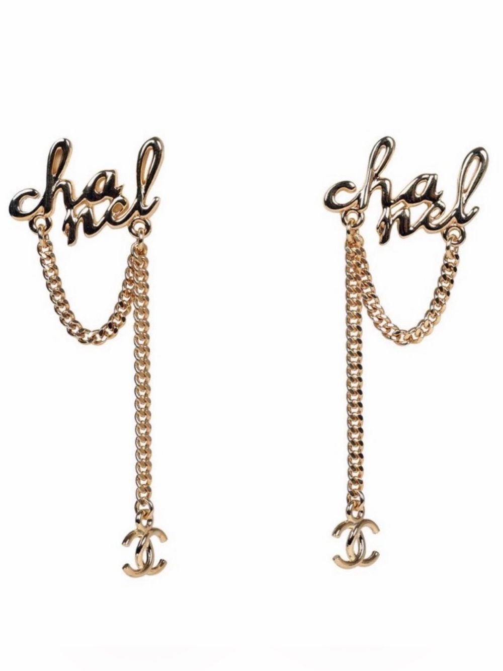 ✨ cha-nel Script CC charm drop Chain earrings ✨